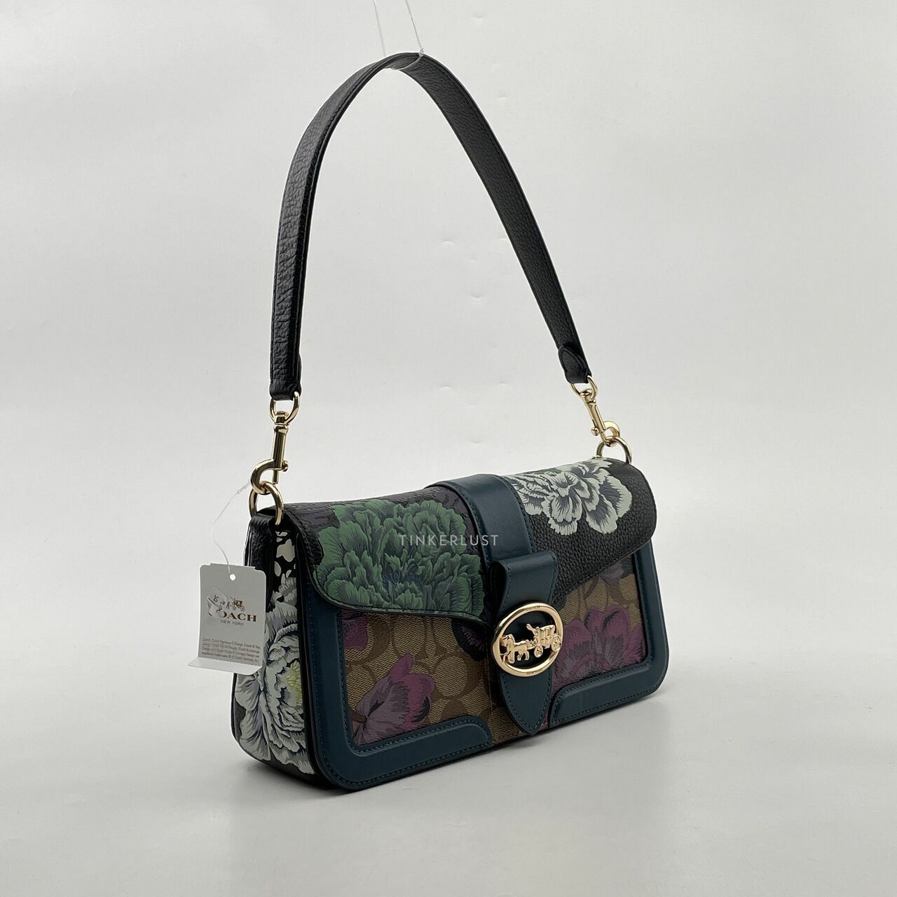 Coach 6020 Georgie Shoulder Bag in Signature Canvas with Kaffe Fassett Print Black Green Multi