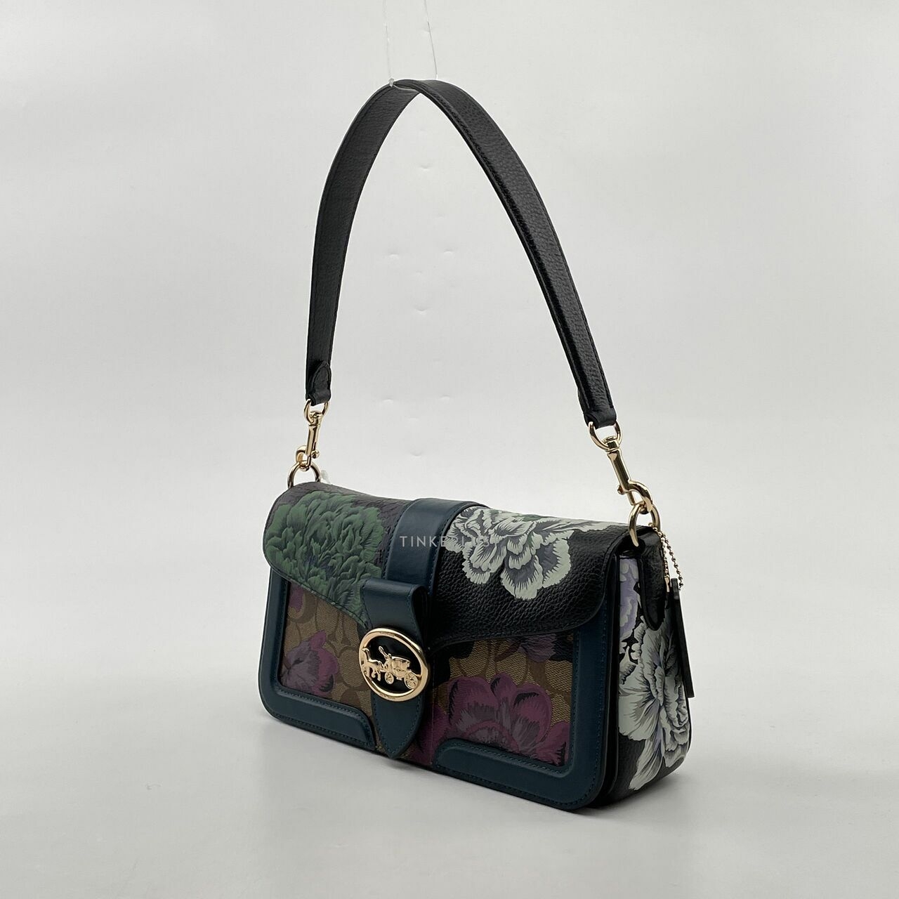 Coach 6020 Georgie Shoulder Bag in Signature Canvas with Kaffe Fassett Print Black Green Multi