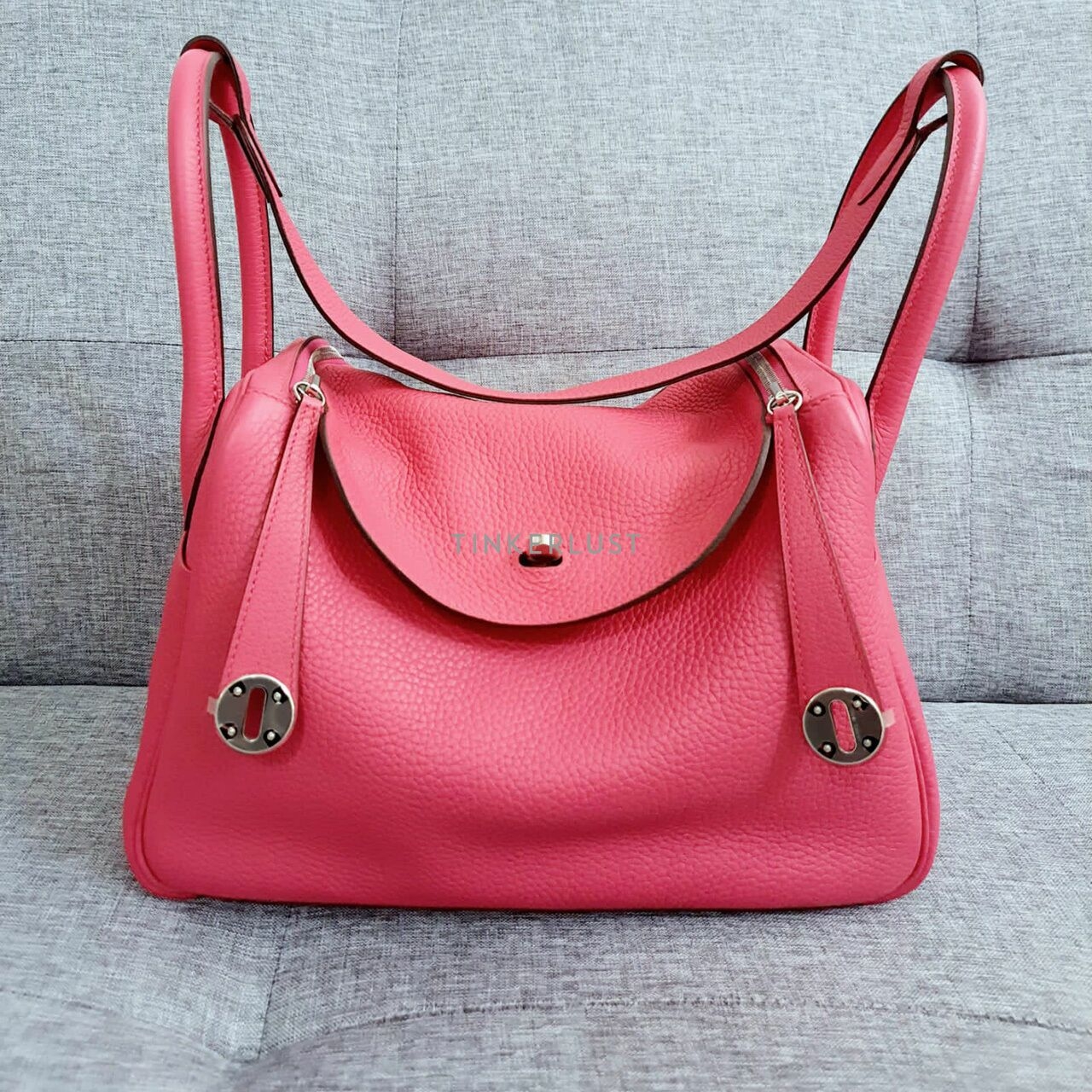 Hermes Lindy 30 Rose Clemence Leather #D PHW Satchel