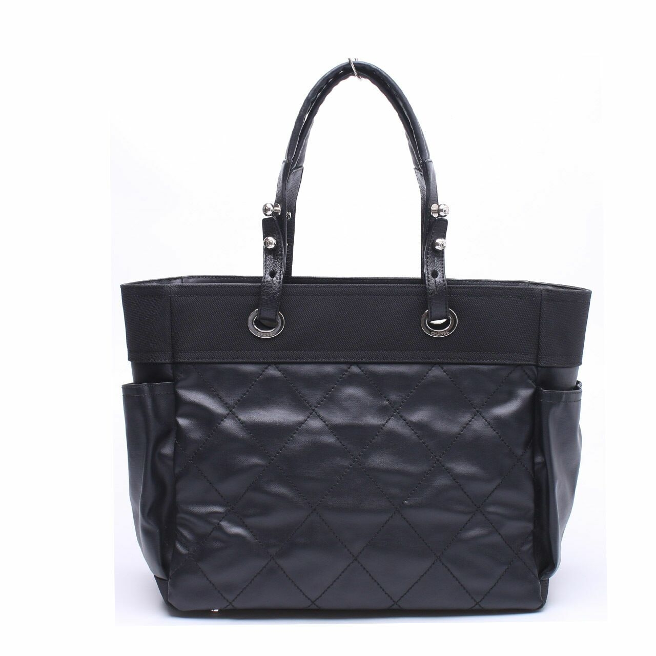 Chanel Paris-Biarrtiz Black Quilted Canvas Large Shopping With Pouch Tote Bag