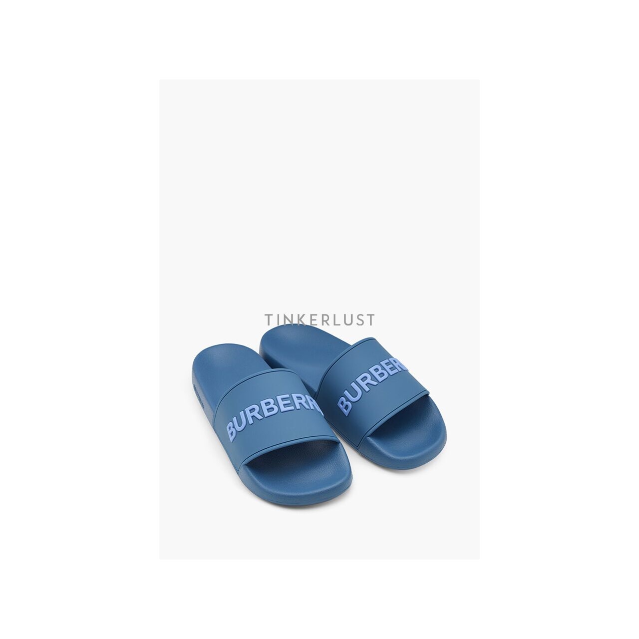 Burberry Men Logo Embossed Slides in Dark Cerulean Blue