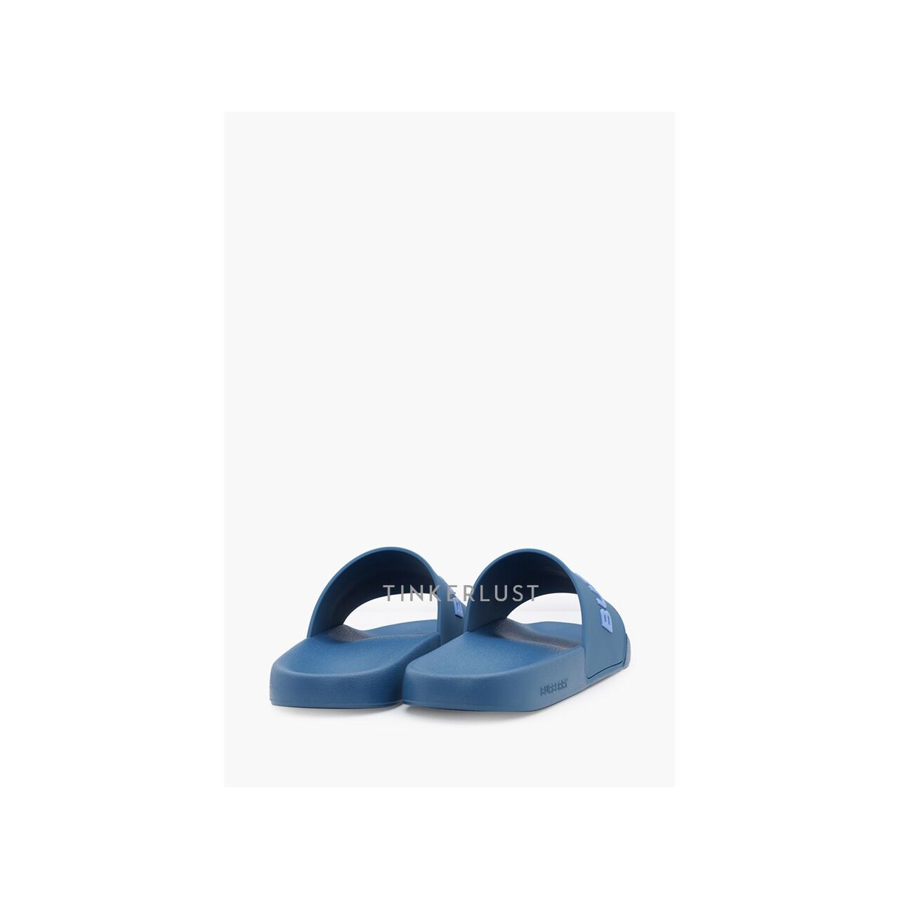 Burberry Men Logo Embossed Slides in Dark Cerulean Blue