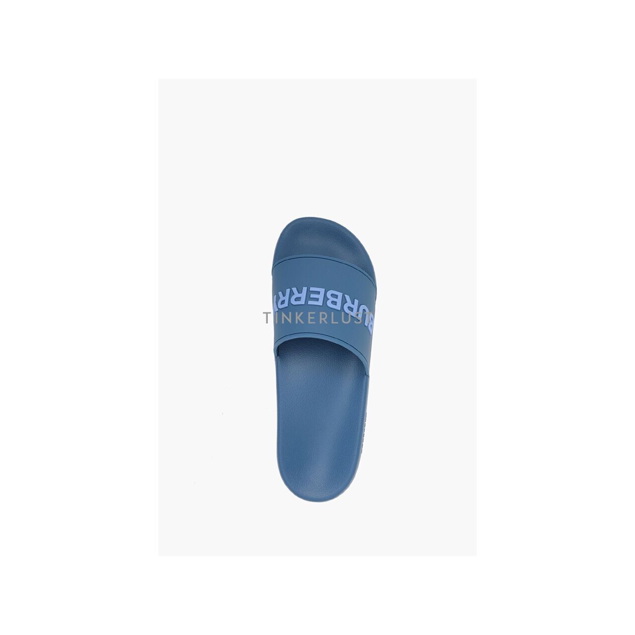 Burberry Men Logo Embossed Slides in Dark Cerulean Blue