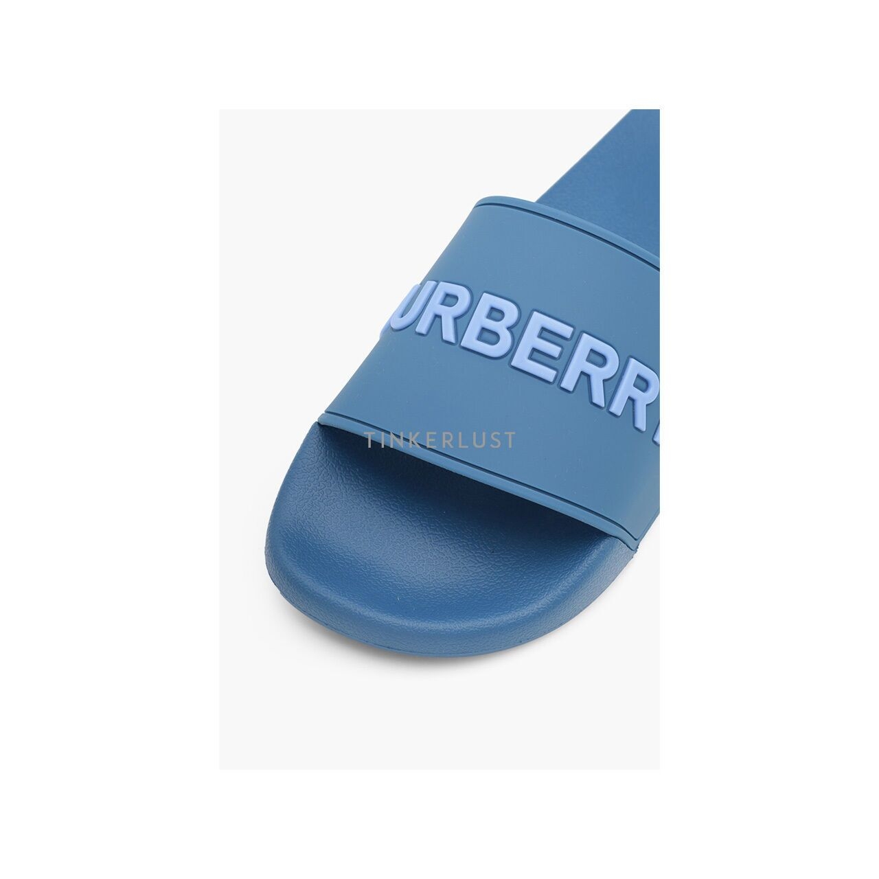 Burberry Men Logo Embossed Slides in Dark Cerulean Blue