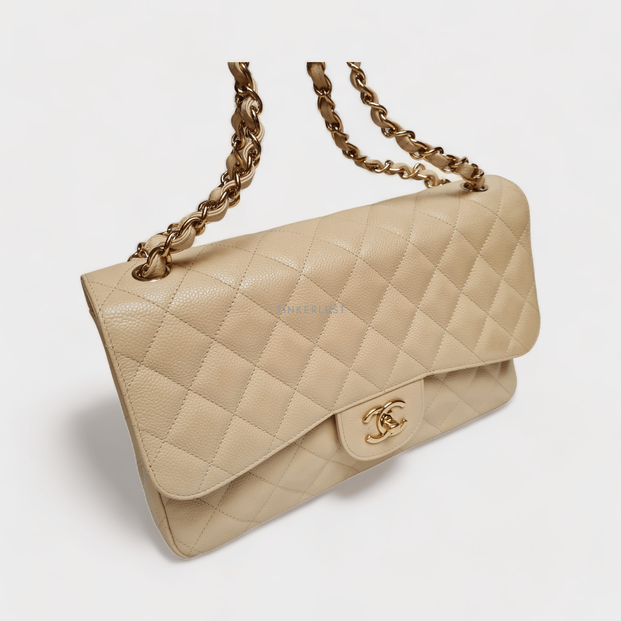 Chanel Beige Jumbo Double Flap Caviar GHW #16 Shoulder Bag