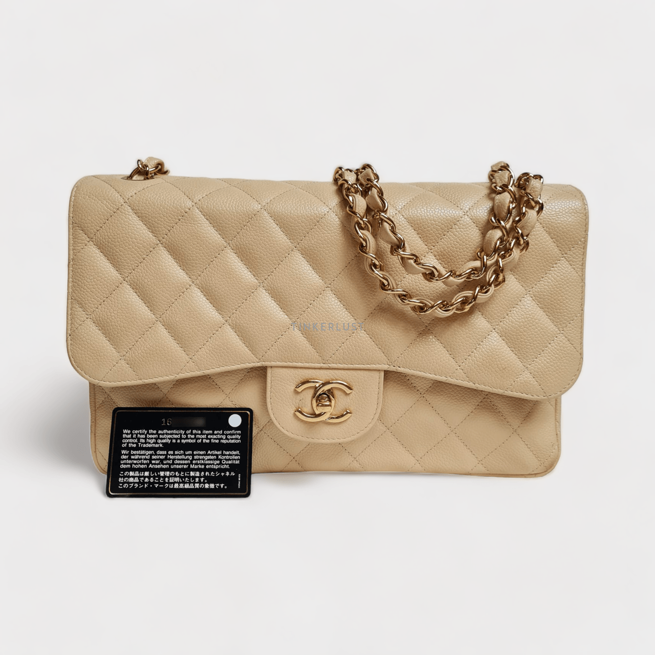 Chanel Beige Jumbo Double Flap Caviar GHW #16 Shoulder Bag