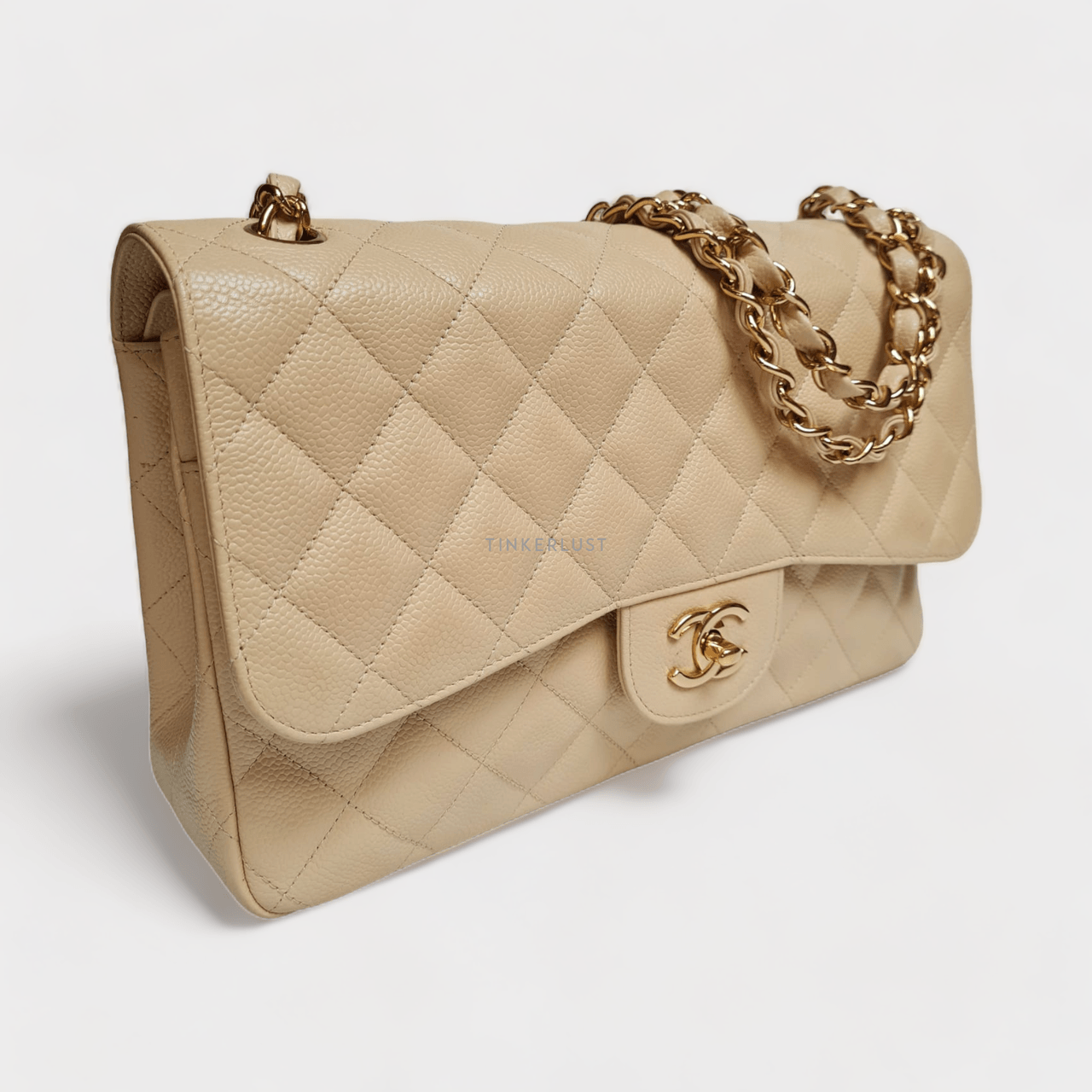 Chanel Beige Jumbo Double Flap Caviar GHW #16 Shoulder Bag