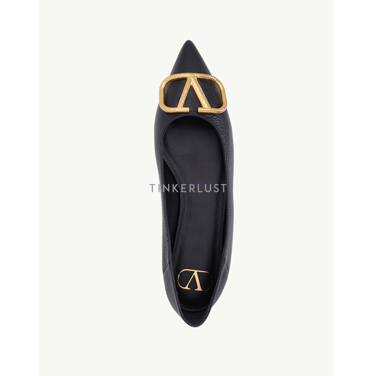 Valentino VLogo Slip On Ballerina in Black Grained Leather GHW