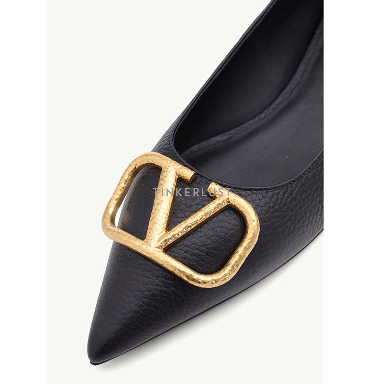 Valentino VLogo Slip On Ballerina in Black Grained Leather GHW