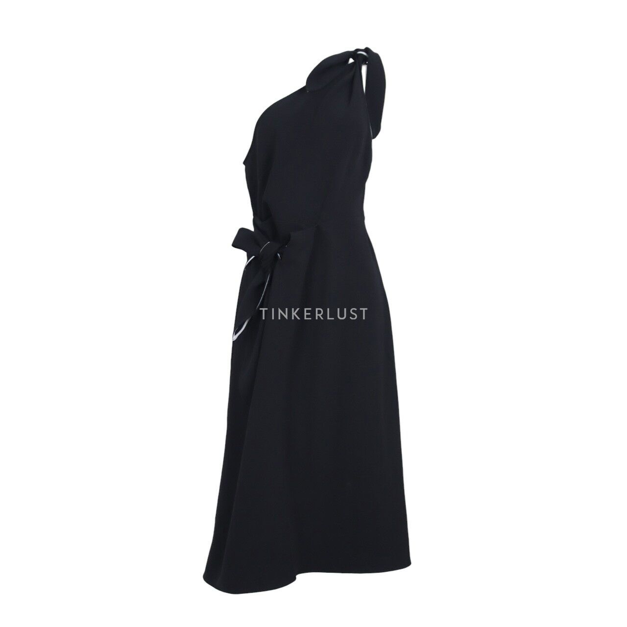 Diane Von Furstenberg Black One Shoulder Knot Scarf Midi Dress