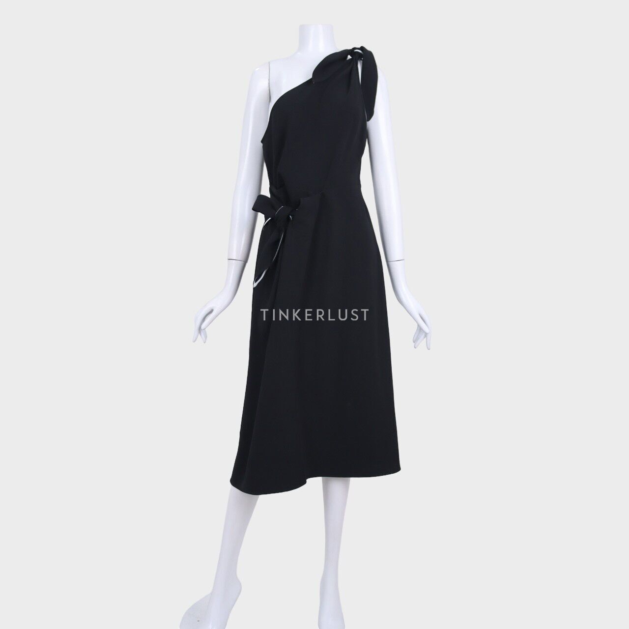 Diane Von Furstenberg Black One Shoulder Knot Scarf Midi Dress