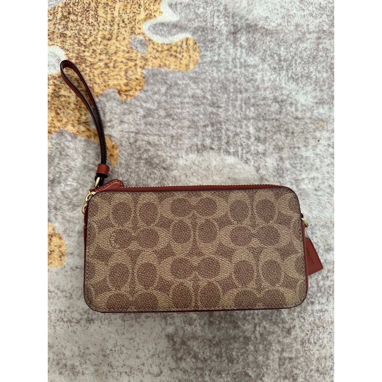 Coach Kira Camera Bag Colorblock Signature Canvas Tan Rust