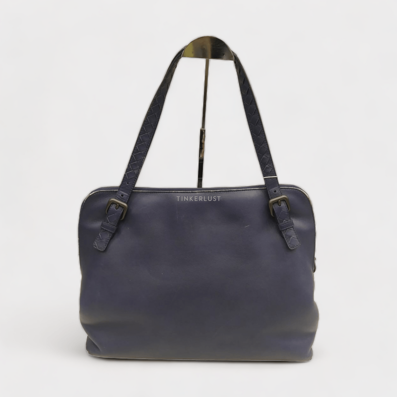 Bottega Veneta Specchio Intrecciato 2-Compartment Blue Shoulder Bag