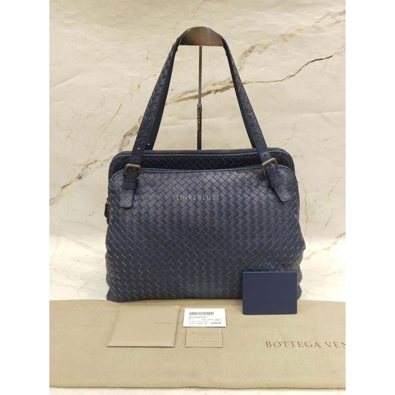 Bottega Veneta Specchio Intrecciato 2-Compartment Blue Shoulder Bag