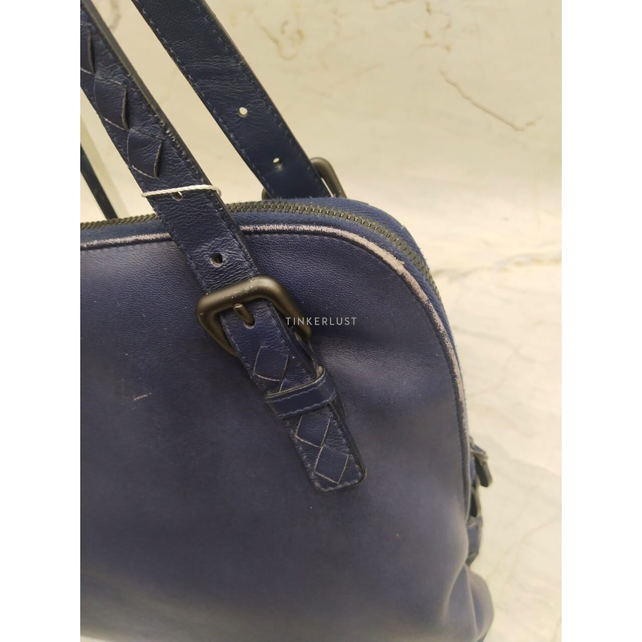 Bottega Veneta Specchio Intrecciato 2-Compartment Blue Shoulder Bag