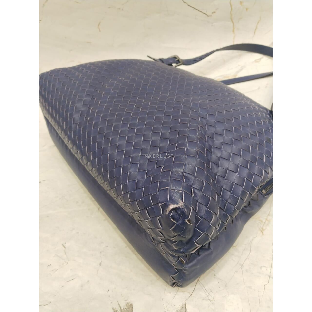 Bottega Veneta Specchio Intrecciato 2-Compartment Blue Shoulder Bag