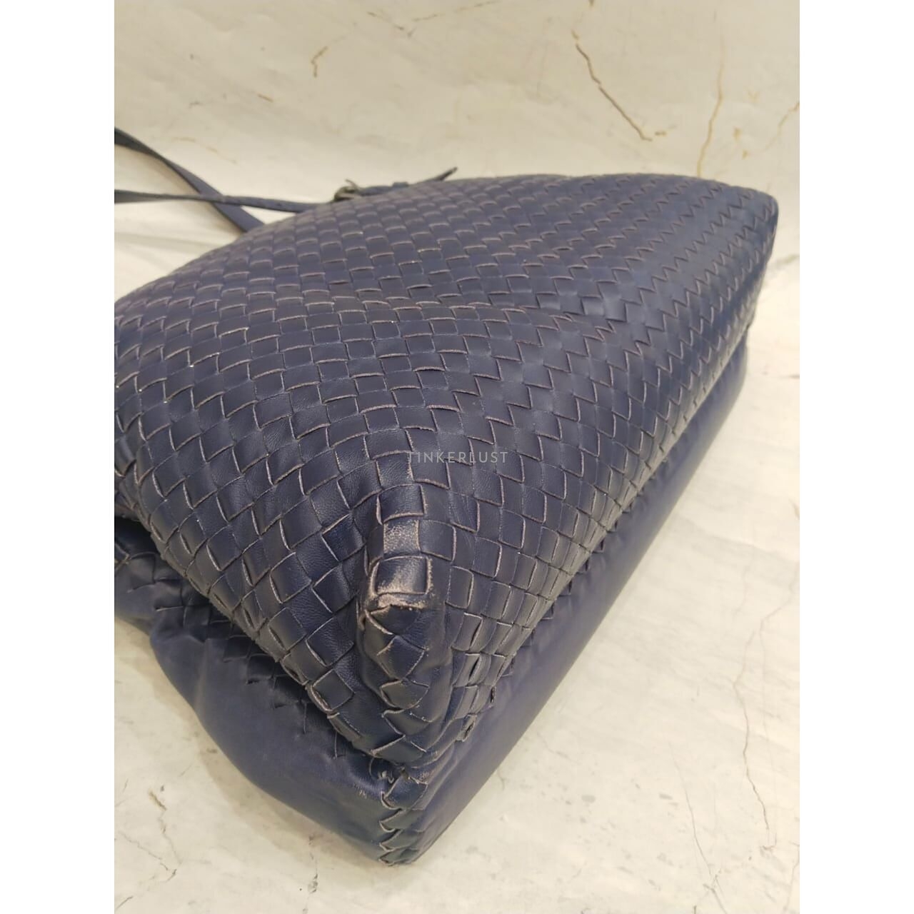 Bottega Veneta Specchio Intrecciato 2-Compartment Blue Shoulder Bag