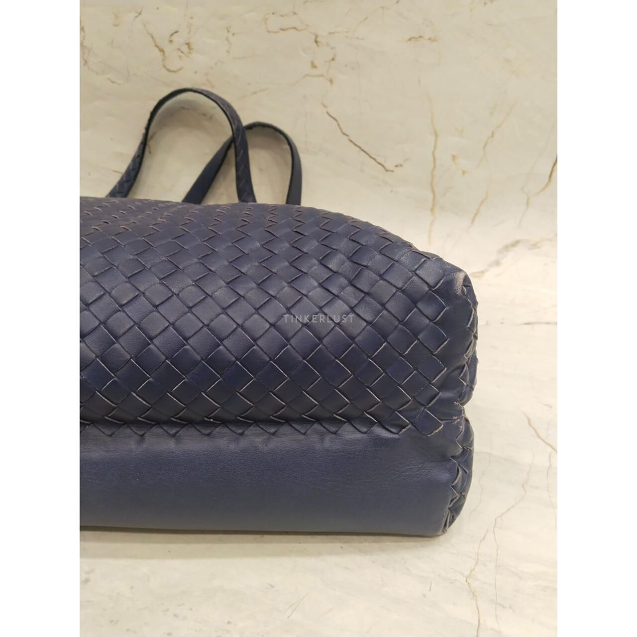 Bottega Veneta Specchio Intrecciato 2-Compartment Blue Shoulder Bag