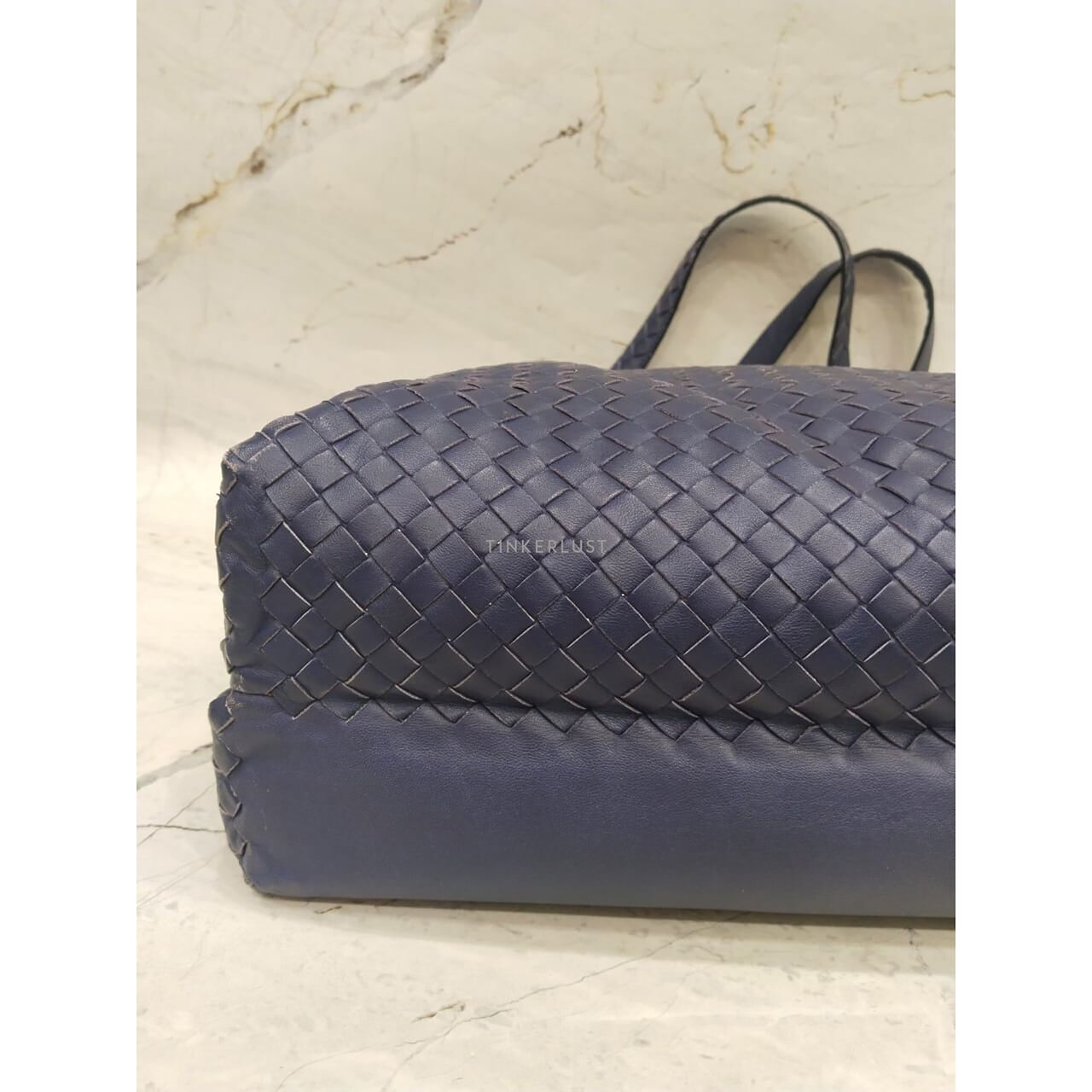 Bottega Veneta Specchio Intrecciato 2-Compartment Blue Shoulder Bag