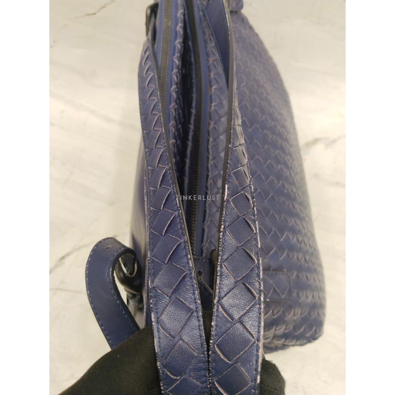 Bottega Veneta Specchio Intrecciato 2-Compartment Blue Shoulder Bag