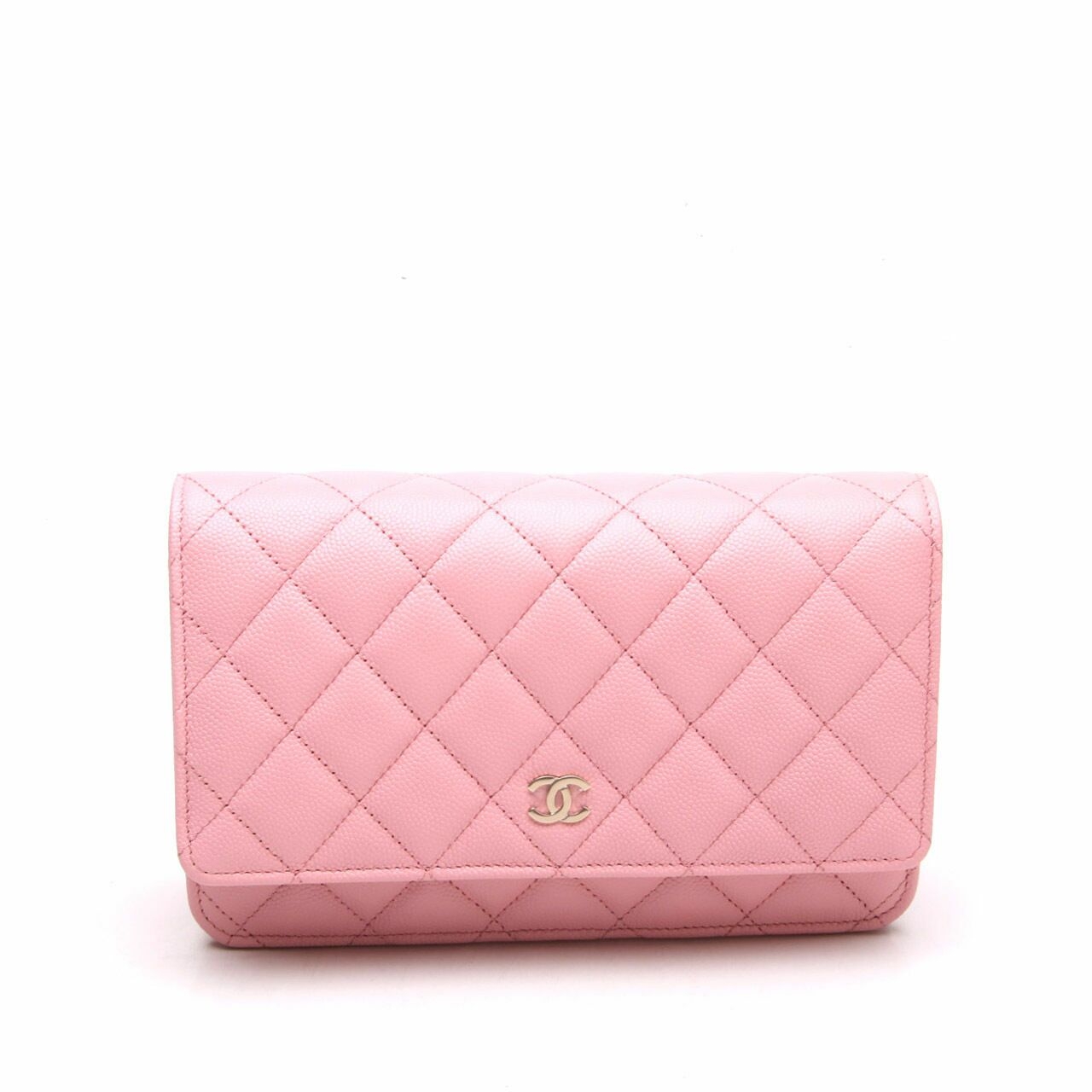 Chanel Light Pink Caviar Wallet On Chain GHW chip