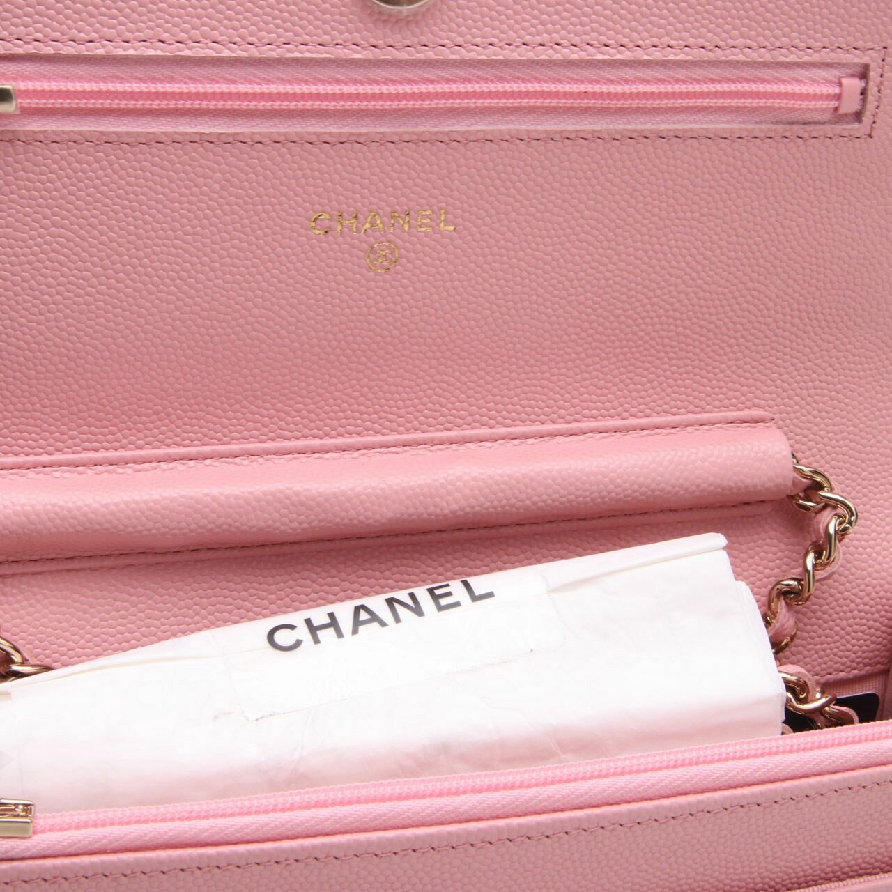 Chanel Light Pink Caviar Wallet On Chain GHW chip