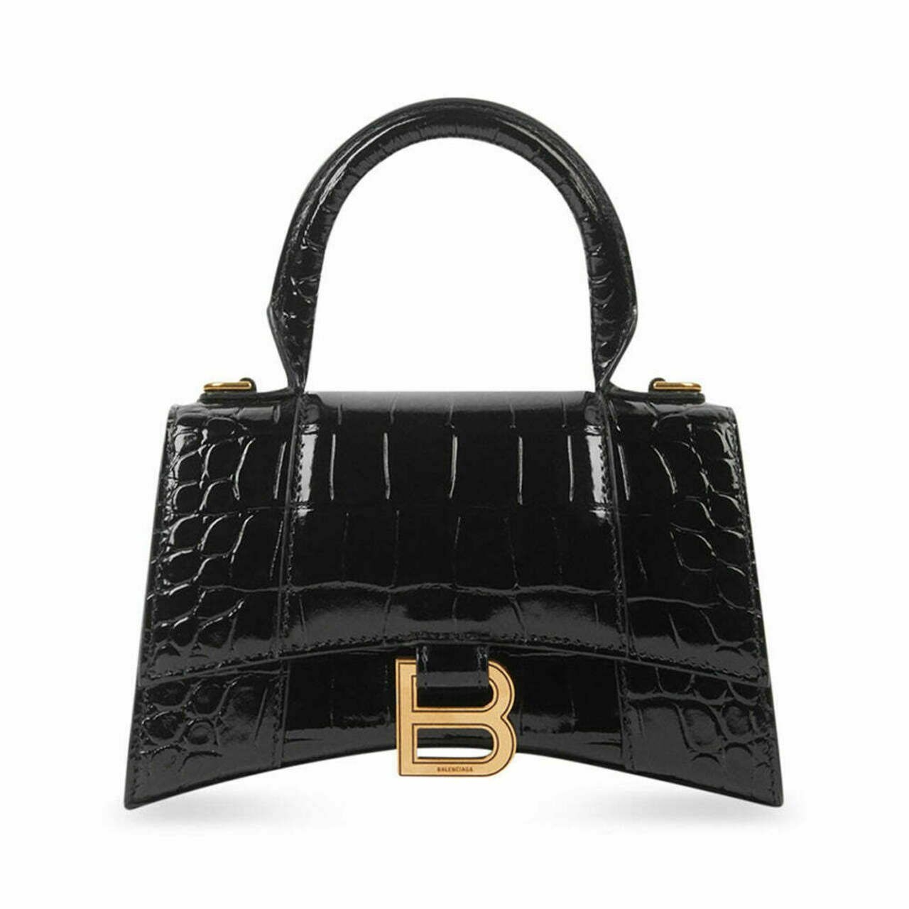 Balenciaga Hourglass Croco XS Top Handle Bag Black Ghw