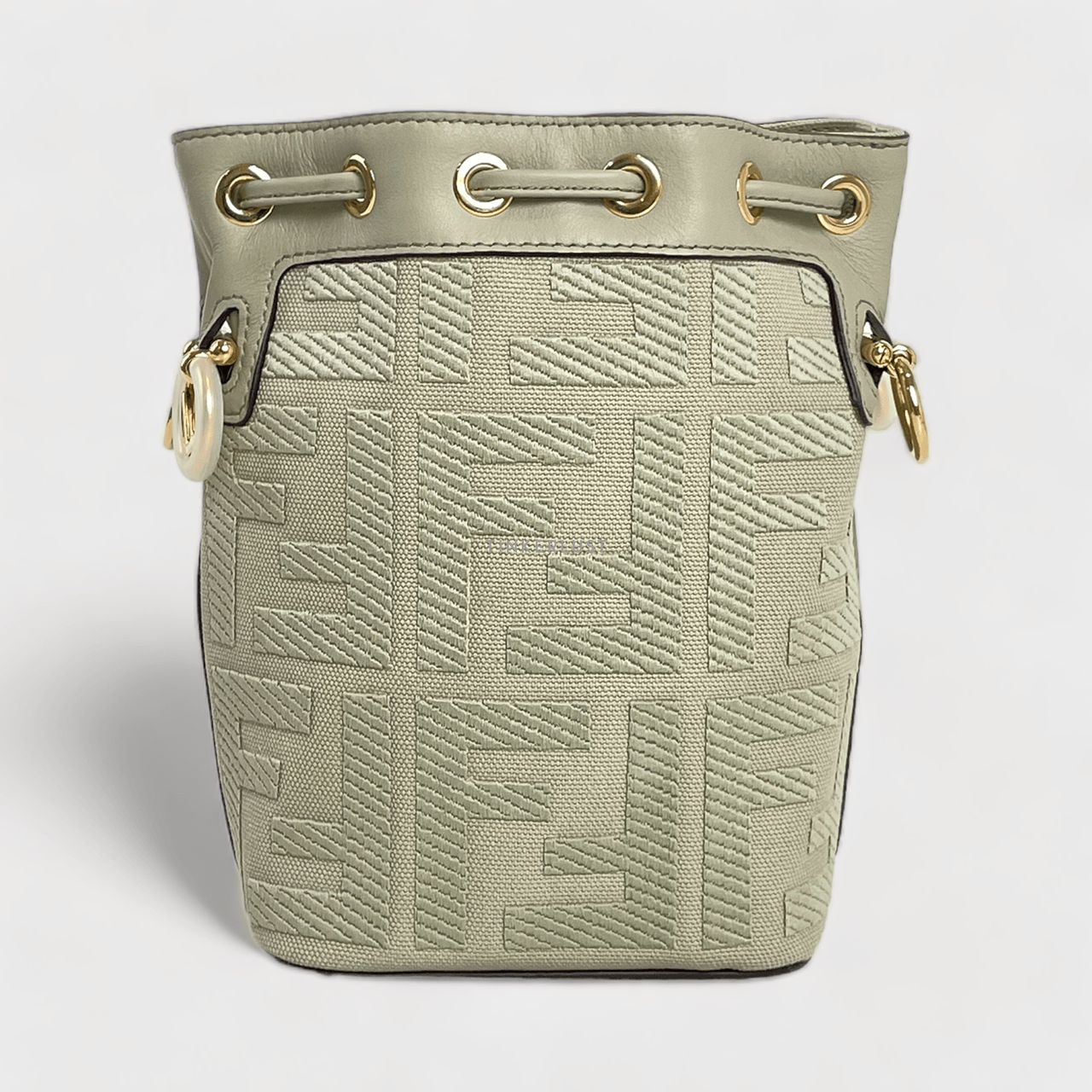 Fendi Mini Mon Tresor FF Canvas Embossed Bucket Bag Light Green 