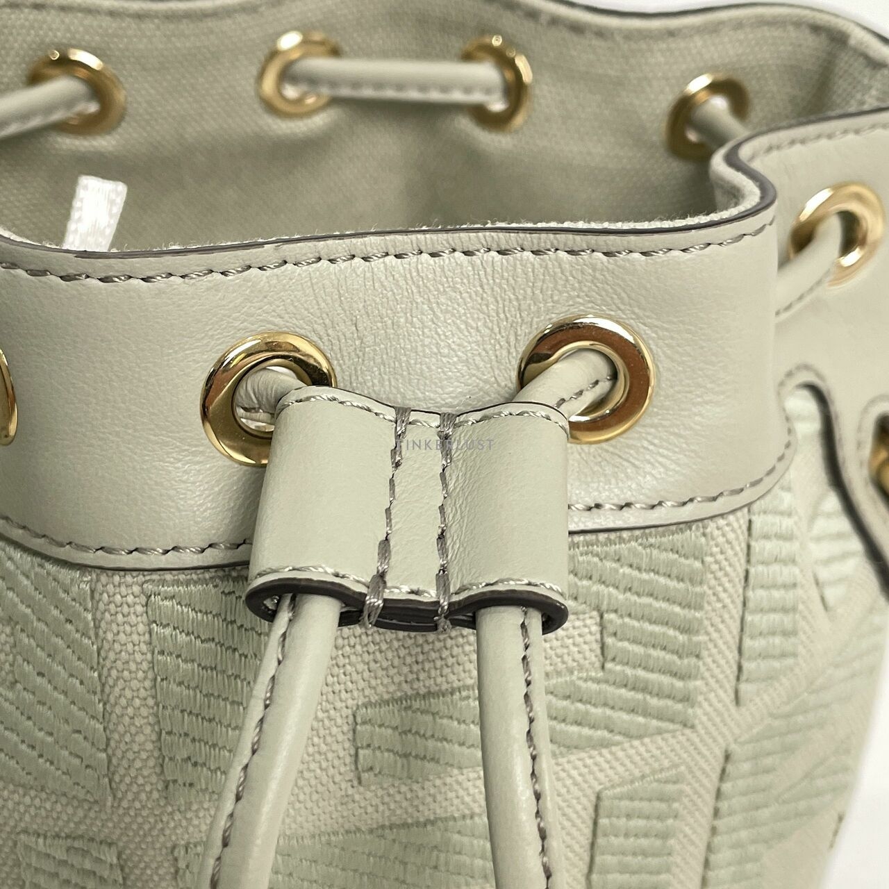 Fendi Mini Mon Tresor FF Canvas Embossed Bucket Bag Light Green 