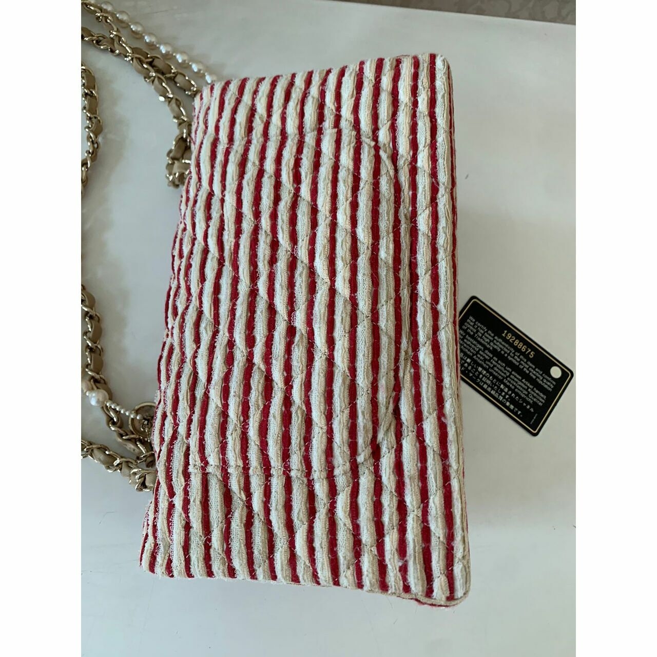 Chanel Jersey Medium Coco Sailor Double Flap Red & White #19 Shoulder Bag