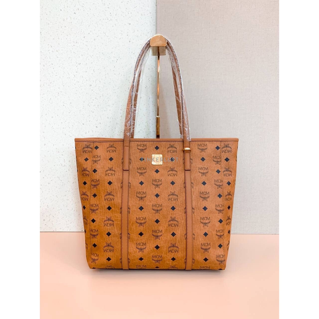 MCM Toni Medium Visetos Cognac Tote Bag