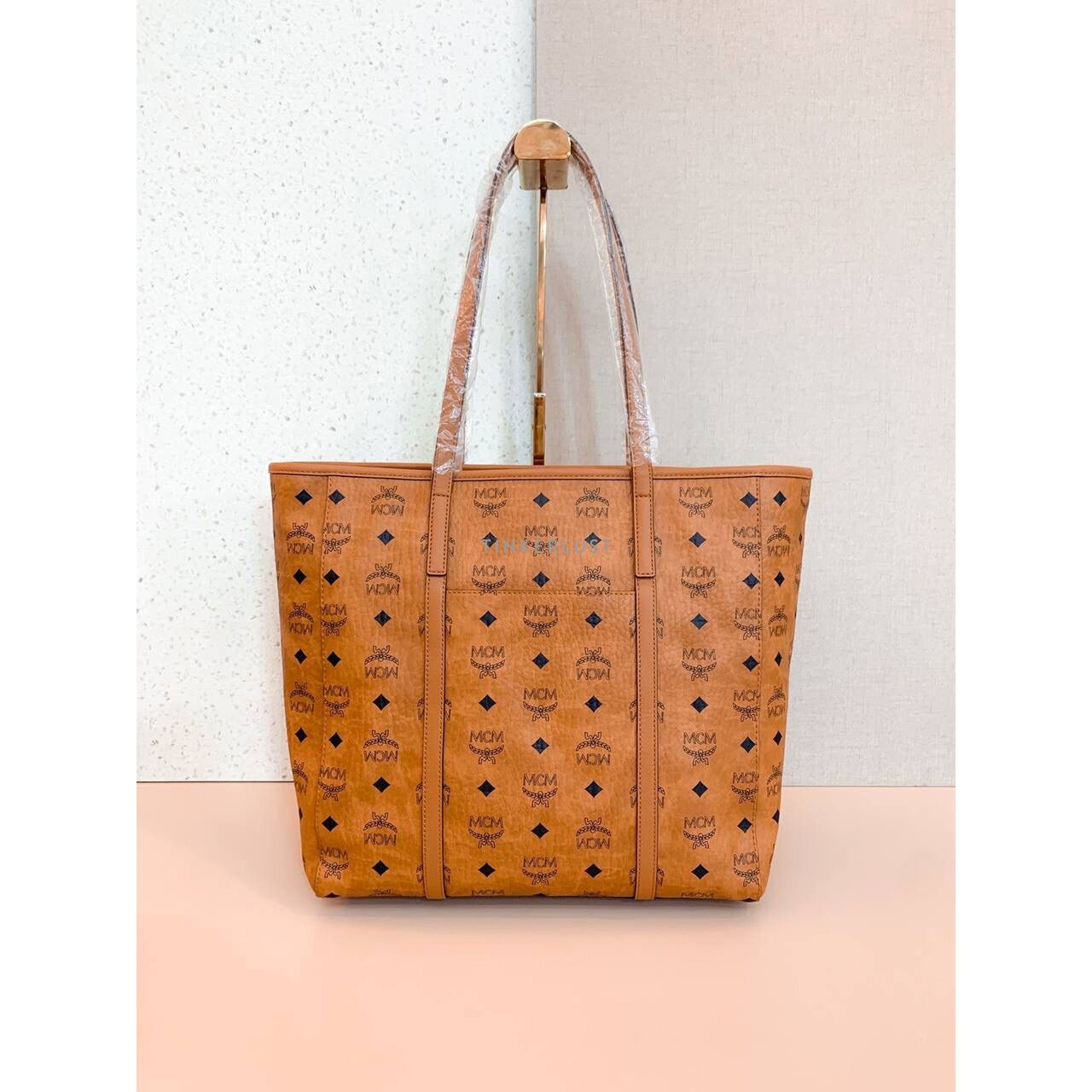 MCM Toni Medium Visetos Cognac Tote Bag