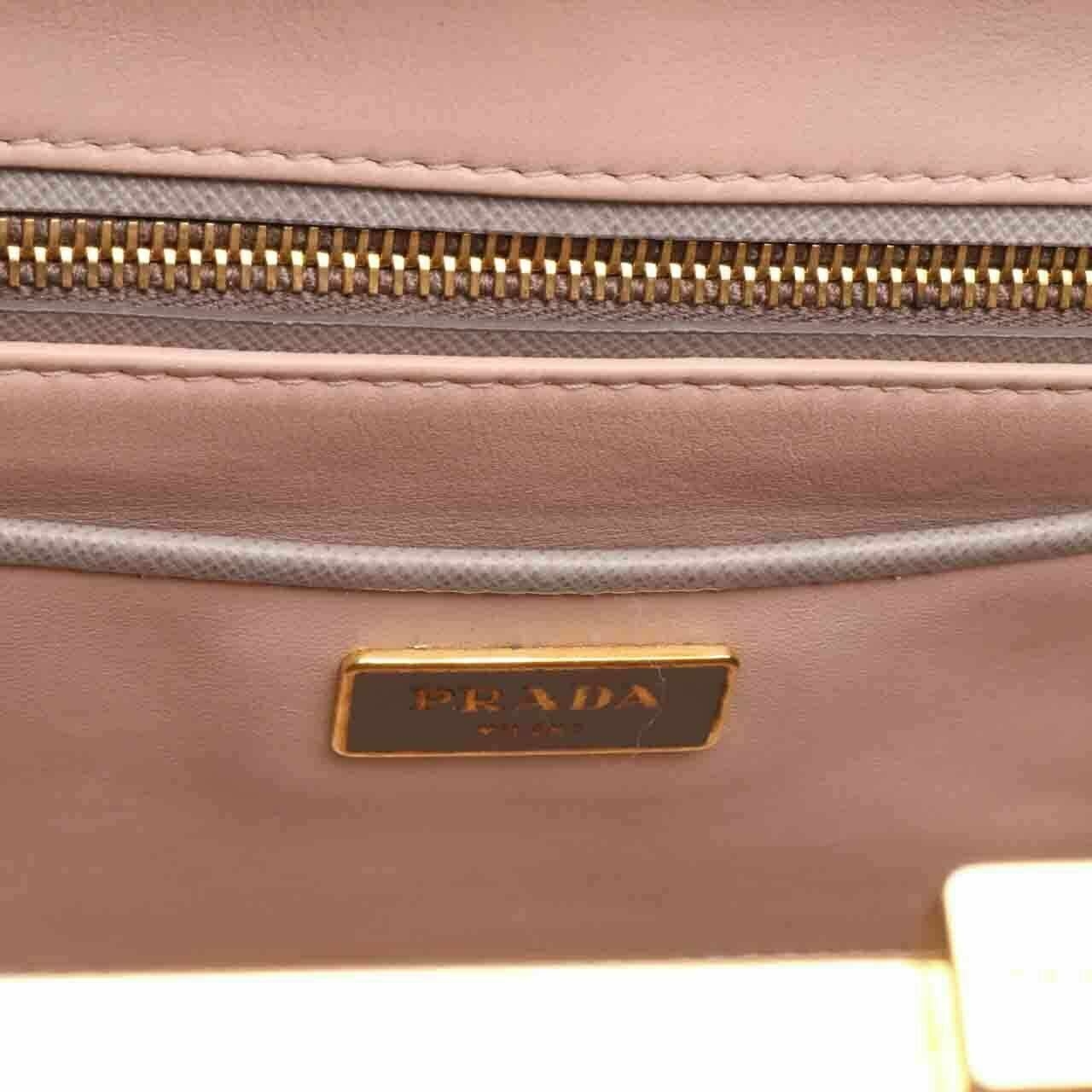 Prada BL0808 Safiano Lux Frame Top Handle Argilla Handbag