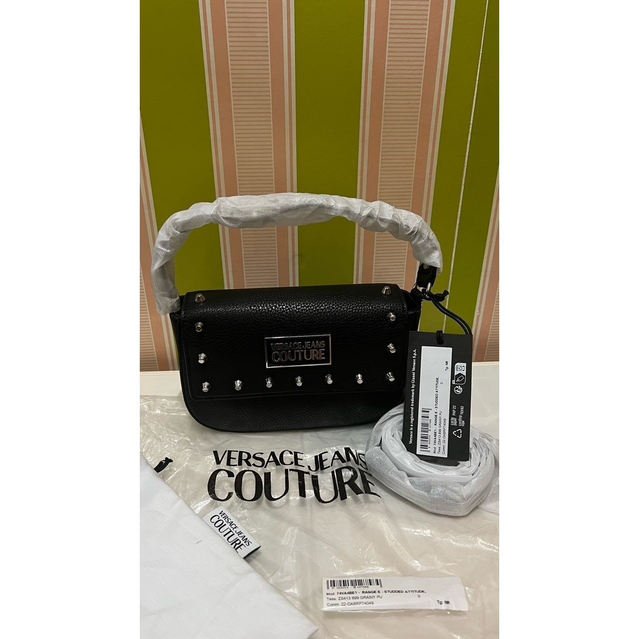 Versace Jeans Couture Silver Studs Black Shoulder Bag