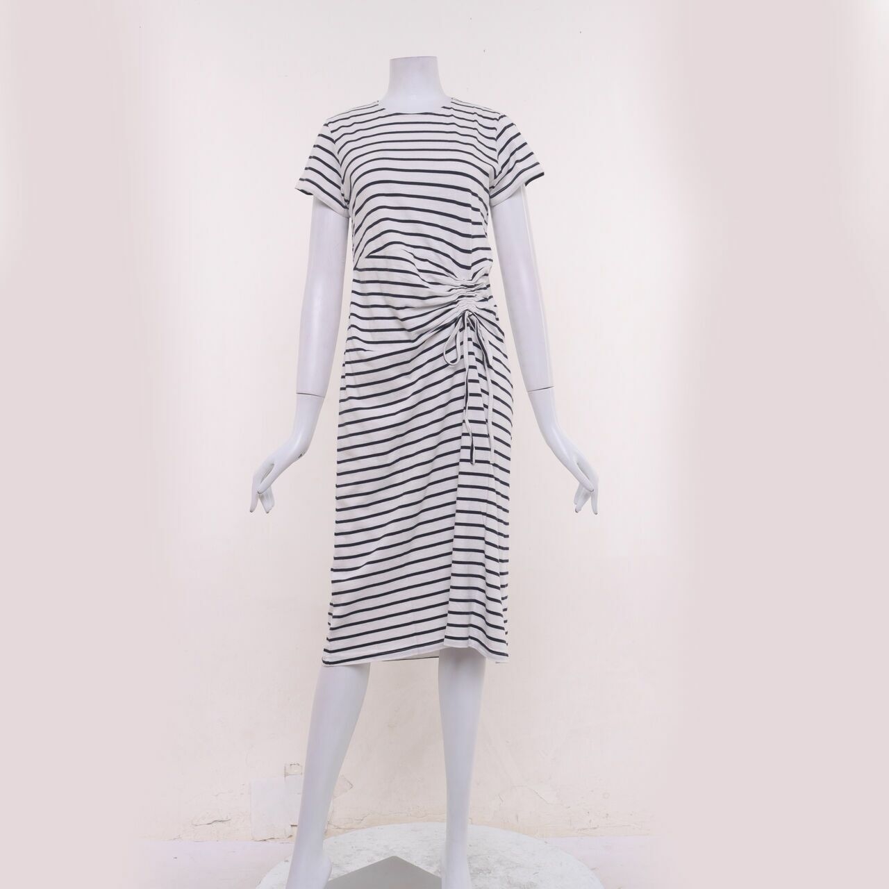 Cotton Ink Black & White Stripes Midi Dress