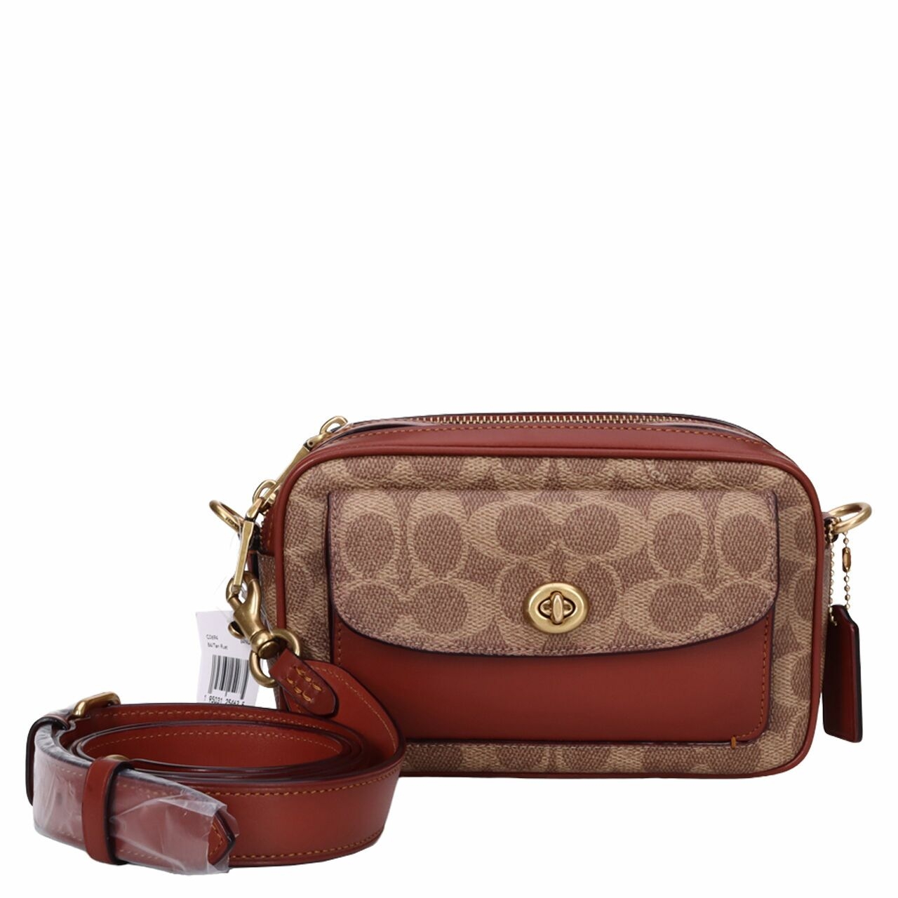 Coach C0694 Willow Signature Canvas Tan Rust Camera Sling Bag