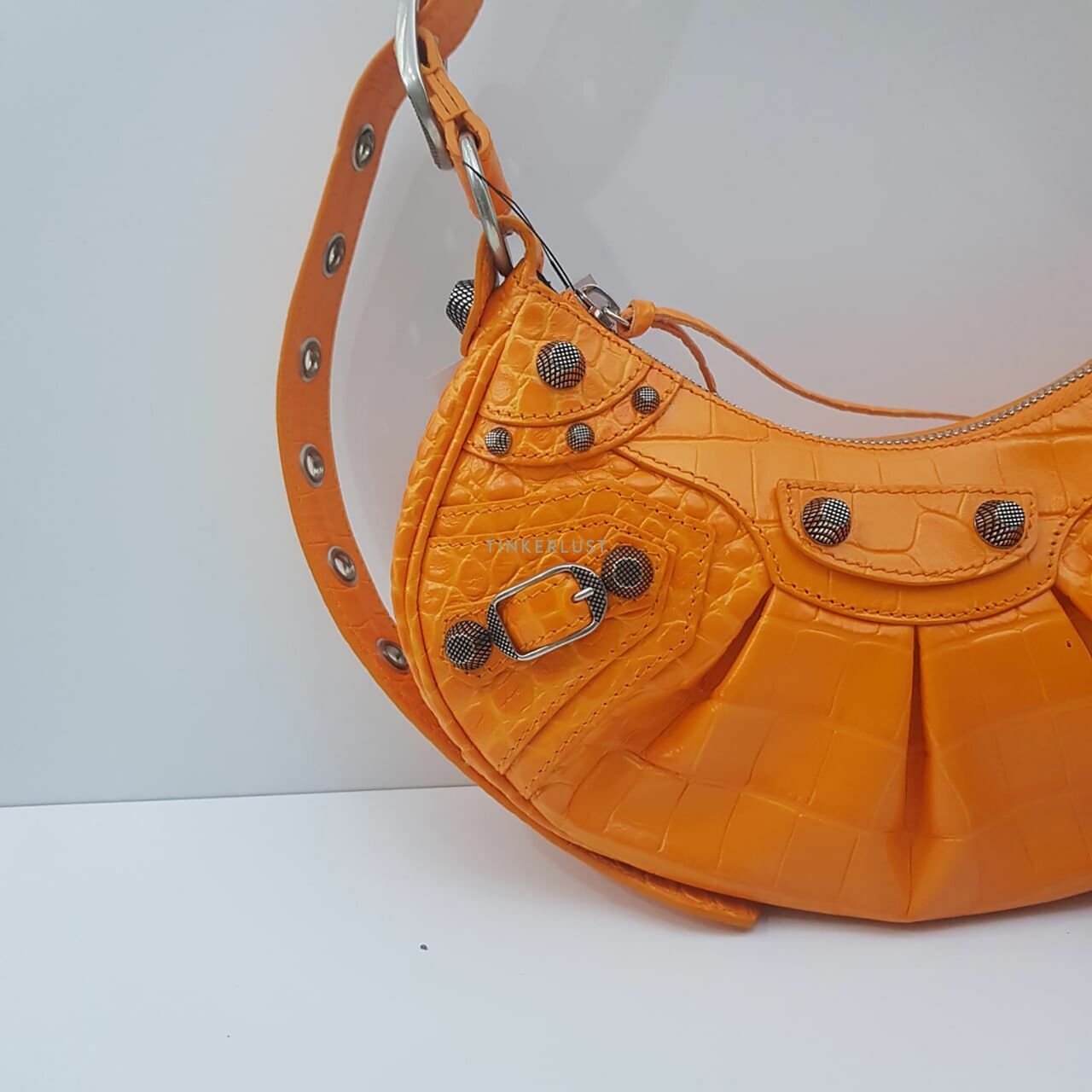 Balenciaga Le Cagole XS Croco Orange PHW Shoulder Bag