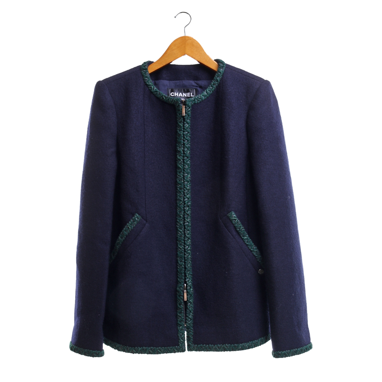 Chanel Navy Wool Zipped Coat Jacket