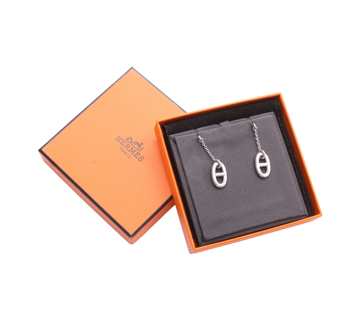 Hermes Silver Chain Drop Earrings Jewellery