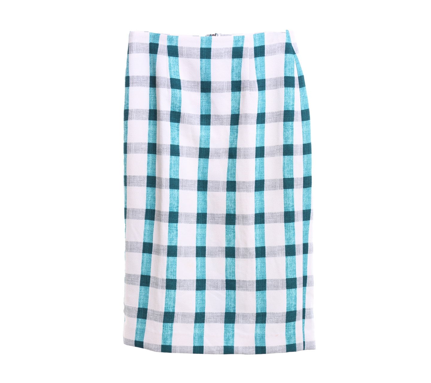 Zara White And Green Plaid Straight Midi Skirt