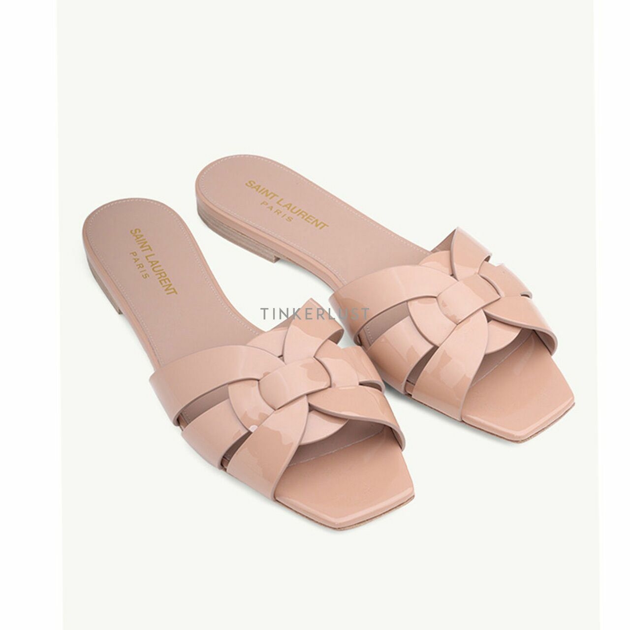 SAINT LAURENT Nu Pieds 0.5cm Tribute Slippers in Nude Poudre Patent