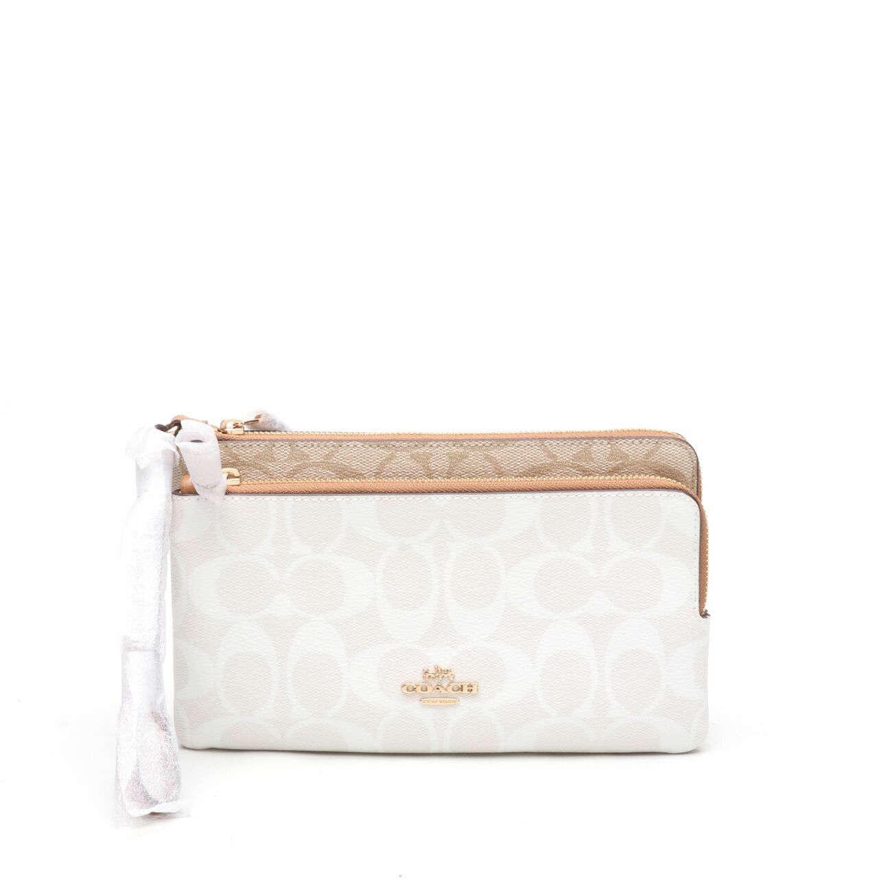 Coach C7313 Signature Blocked Double ZIp Pouch Chalk Glacier White Multi Wallet