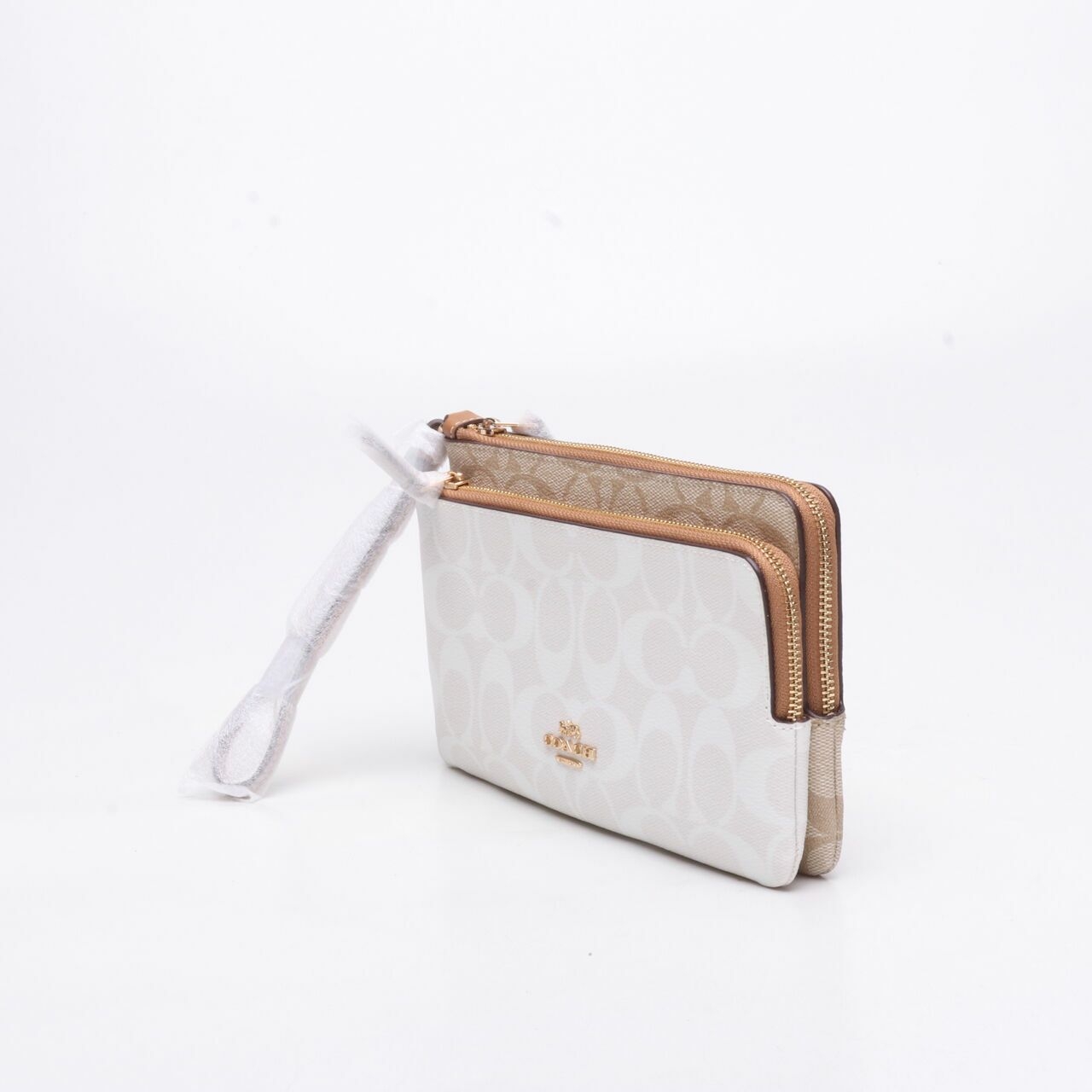 Coach C7313 Signature Blocked Double ZIp Pouch Chalk Glacier White Multi Wallet