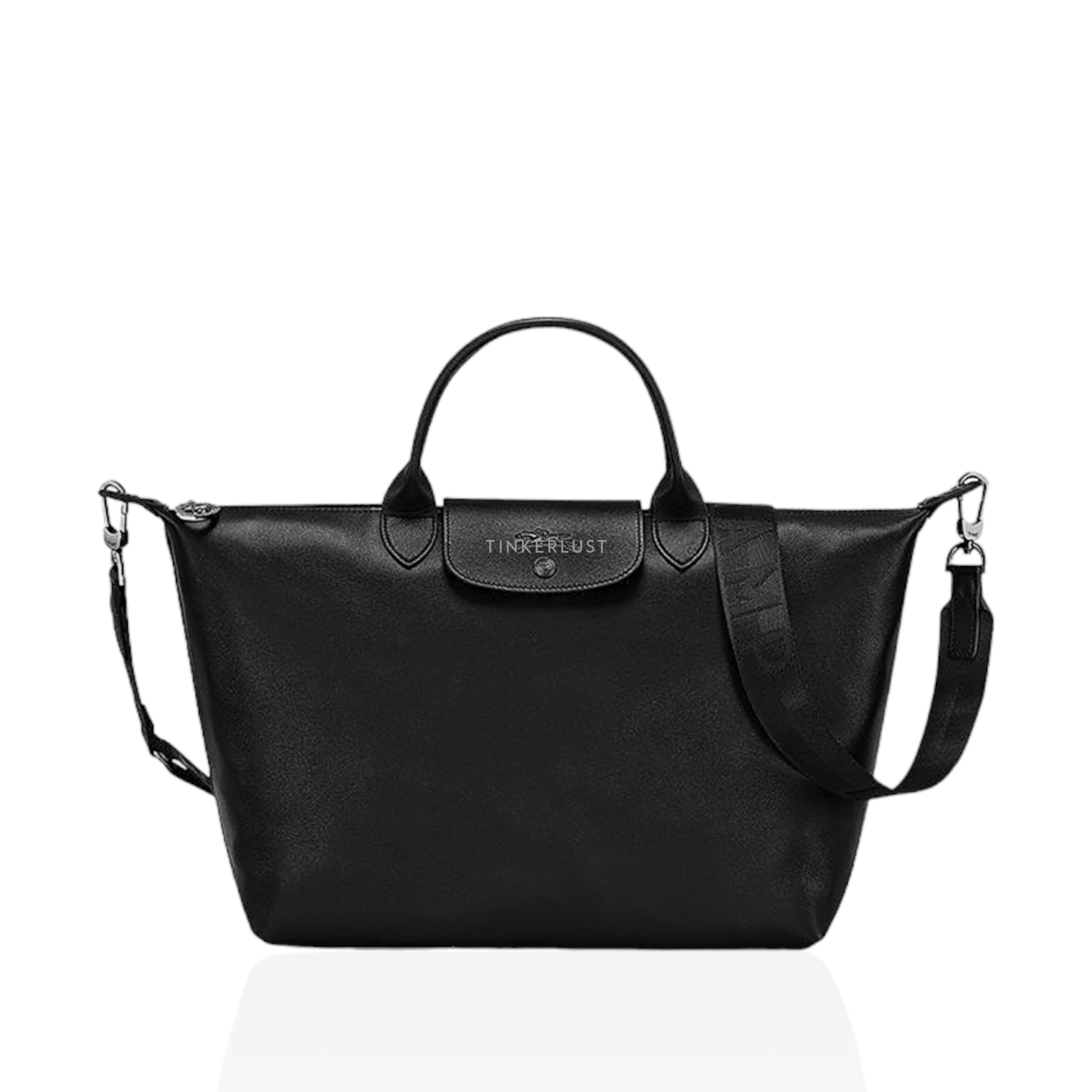 Longchamp Large/Medium Le Pliage Extra in Black Leather Satchel 