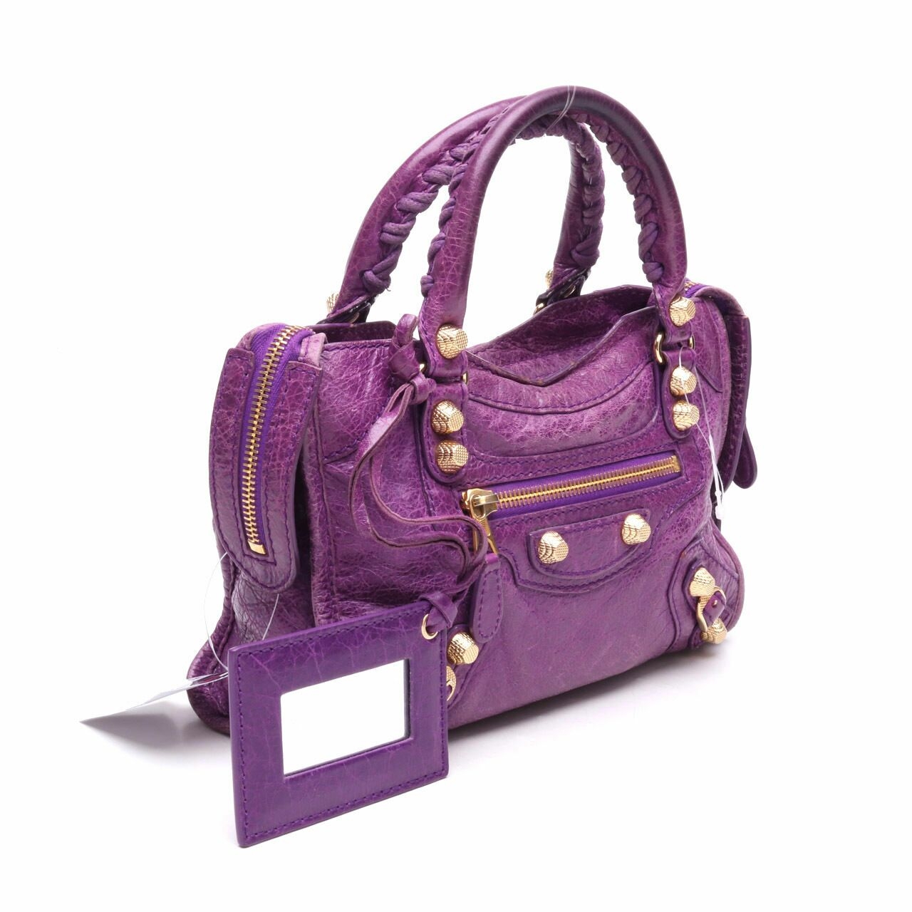 Balenciaga Lambskin Mini City Giant Hardware Purple Satchel Bag