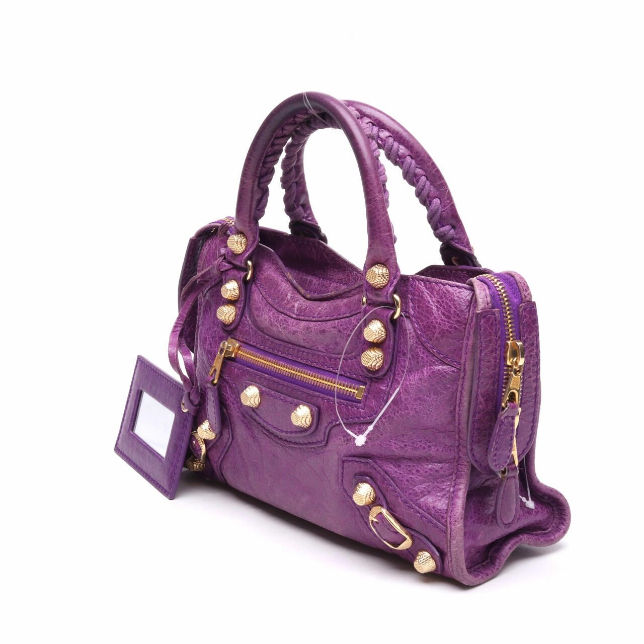 Balenciaga Lambskin Mini City Giant Hardware Purple Satchel Bag