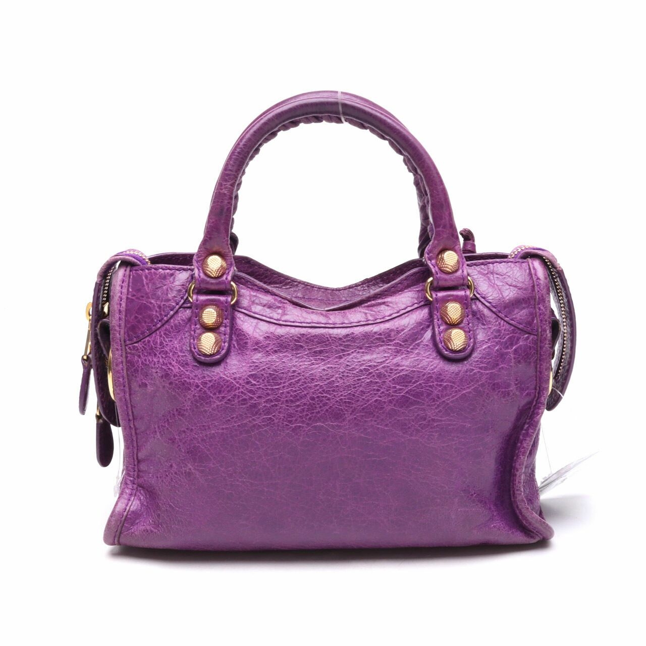 Balenciaga Lambskin Mini City Giant Hardware Purple Satchel Bag