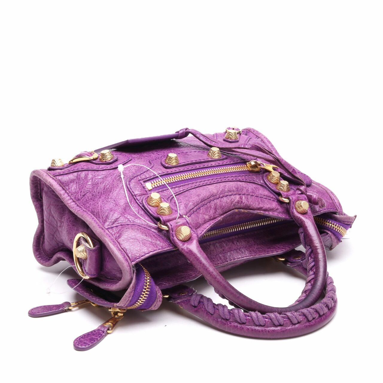 Balenciaga Lambskin Mini City Giant Hardware Purple Satchel Bag