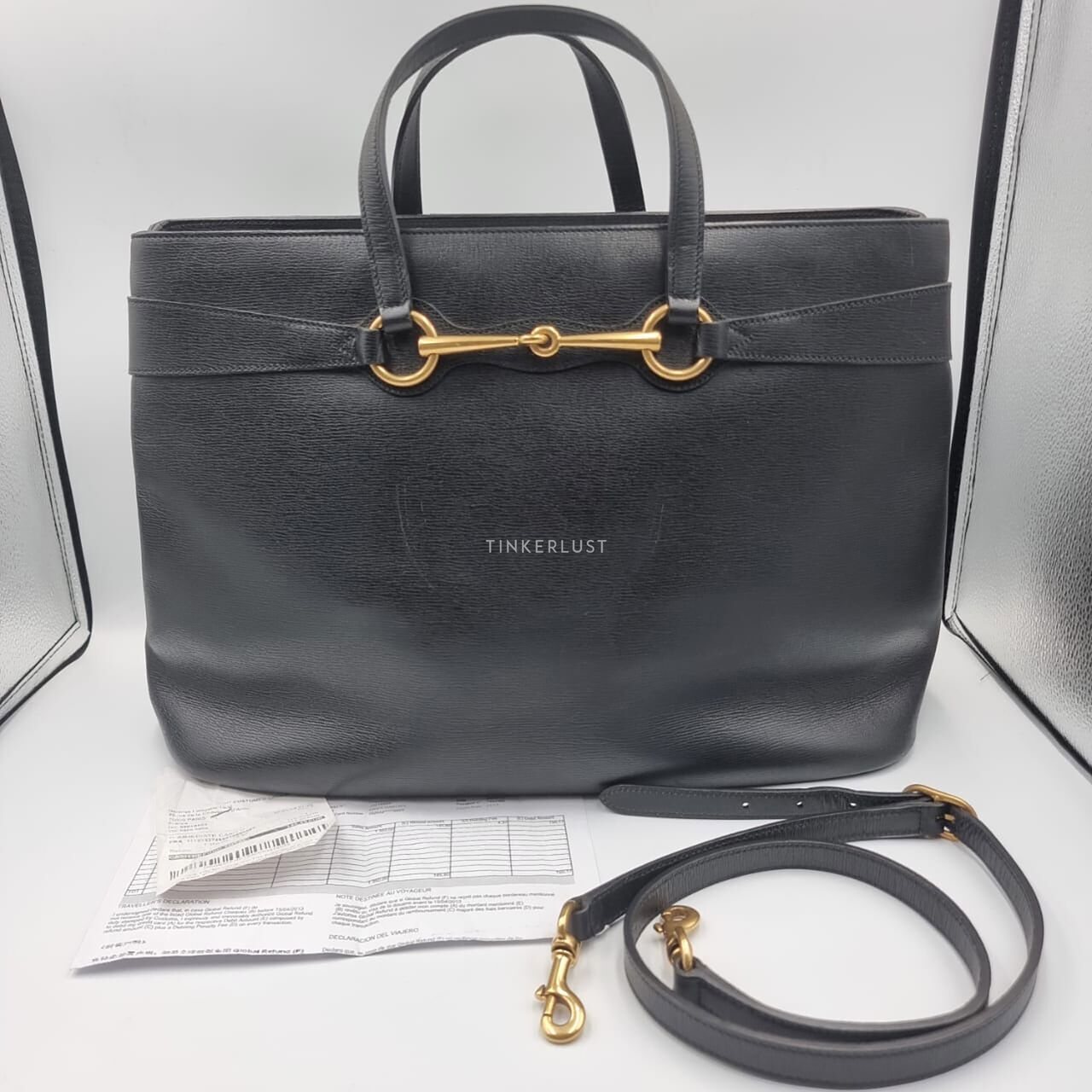 Gucci Horsebit Bright Large Black Leather GHW Tote Bag