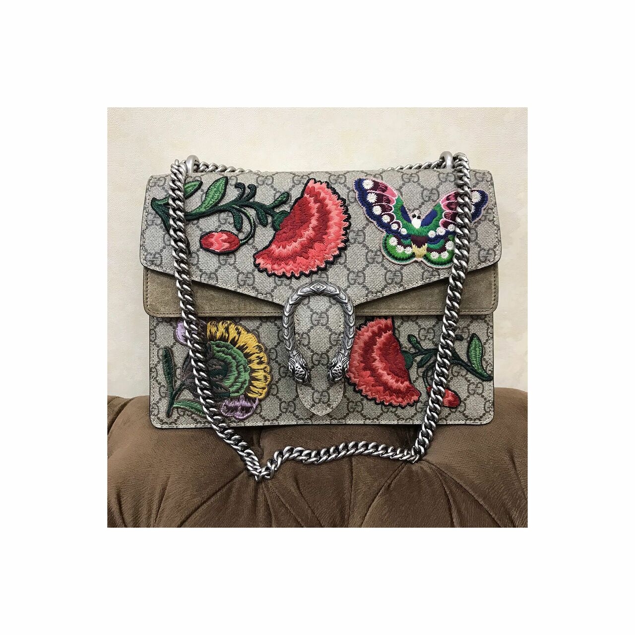 Gucci GG Supreme Monogram Embroidered Medium Dionysus Butterfly Shoulder Bag